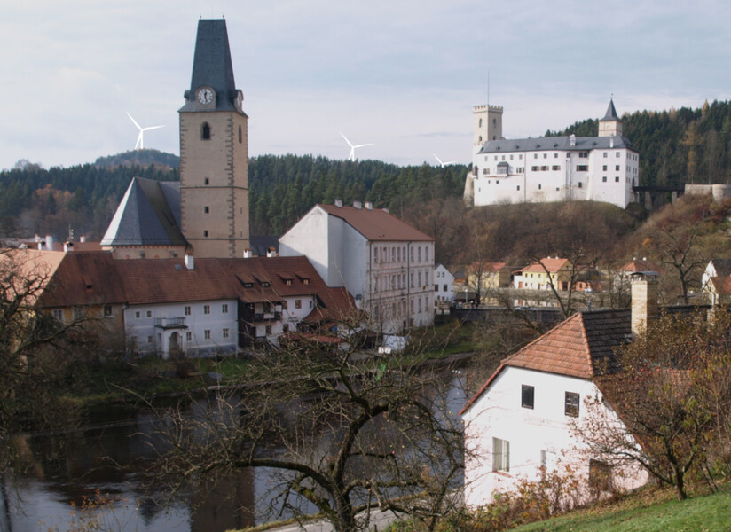 Rožmberk nad Vltavou, záměr výstavby větrných elektráren - vizualizace