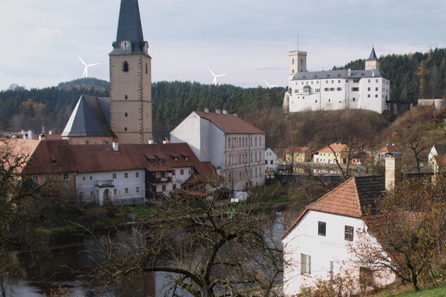 Rožmberk nad Vltavou, záměr výstavby větrných elektráren - vizualizace