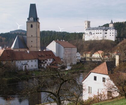 Rožmberk nad Vltavou, záměr výstavby větrných elektráren - vizualizace